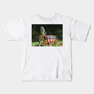 Painted Bunting Bird Saluting the American Flag Bowl Kids T-Shirt